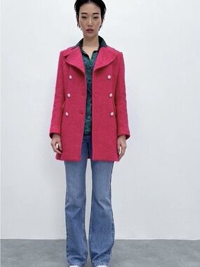 Zara Hot Pink Double-Breasted Pea Coat